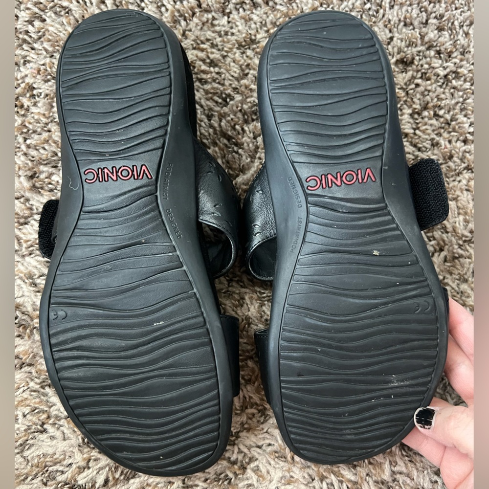 Vionic Black Leather Velcro Adjustable Randi Two … - image 5